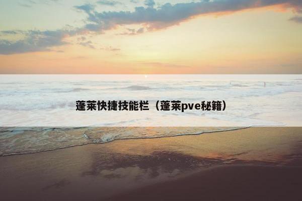 蓬莱快捷技能栏（蓬莱pve秘籍）