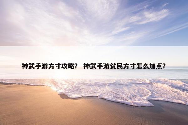 神武手游方寸攻略？ 神武手游贫民方寸怎么加点？