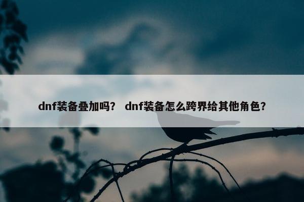 dnf装备叠加吗？ dnf装备怎么跨界给其他角色？