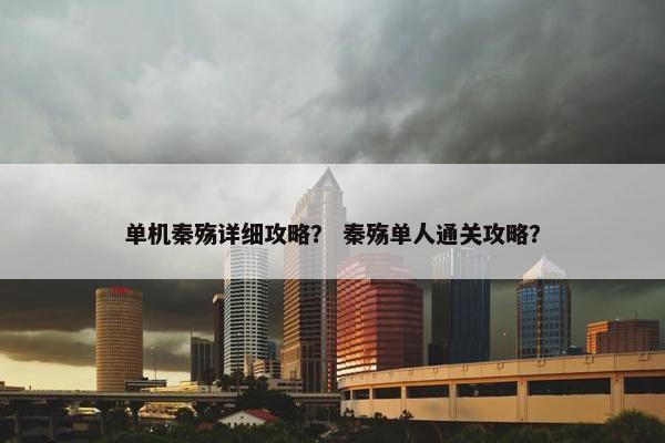 单机秦殇详细攻略？ 秦殇单人通关攻略？