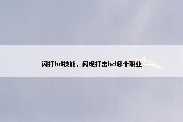 闪打bd技能，闪现打击bd哪个职业