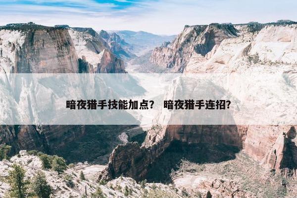 暗夜猎手技能加点？ 暗夜猎手连招？
