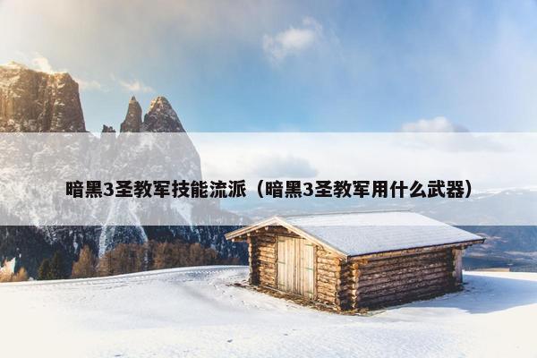 暗黑3圣教军技能流派（暗黑3圣教军用什么武器）
