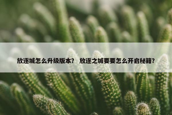 放逐城怎么升级版本？ 放逐之城要要怎么开启秘籍？