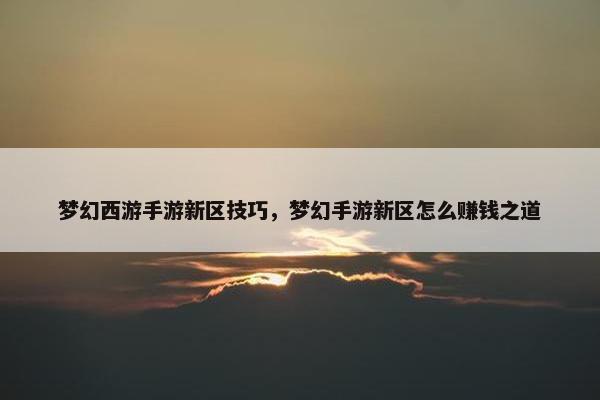 梦幻西游手游新区技巧，梦幻手游新区怎么赚钱之道