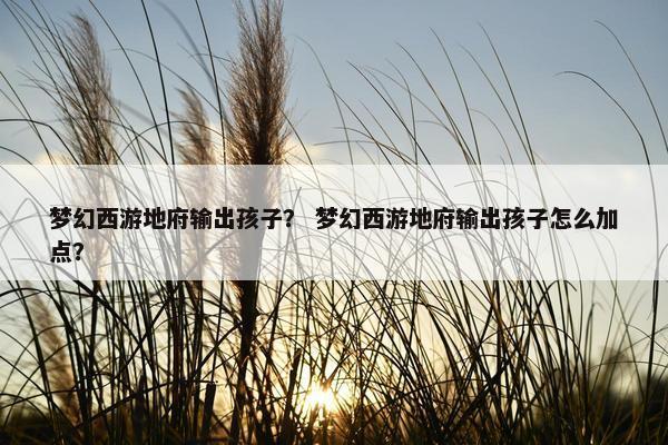 梦幻西游地府输出孩子？ 梦幻西游地府输出孩子怎么加点？