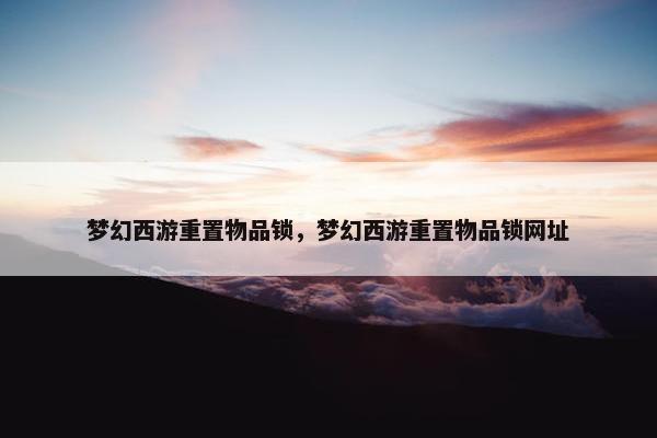 梦幻西游重置物品锁，梦幻西游重置物品锁网址