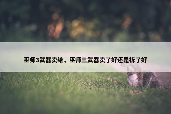巫师3武器卖给，巫师三武器卖了好还是拆了好