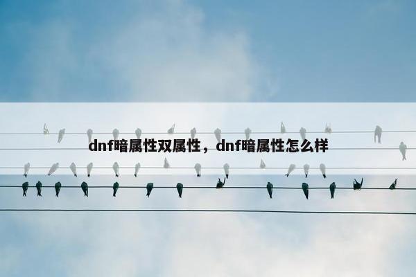 dnf暗属性双属性，dnf暗属性怎么样