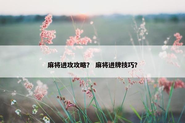 麻将进攻攻略？ 麻将进牌技巧？