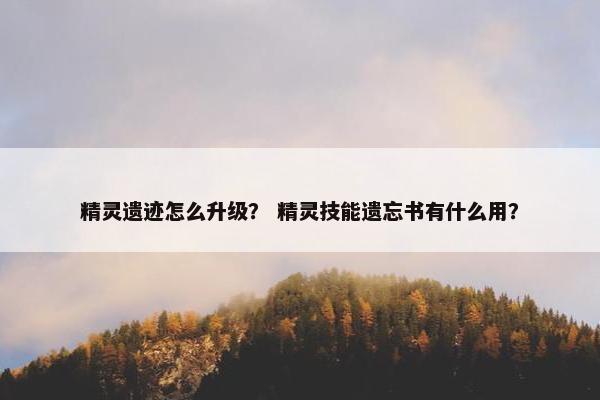精灵遗迹怎么升级？ 精灵技能遗忘书有什么用？